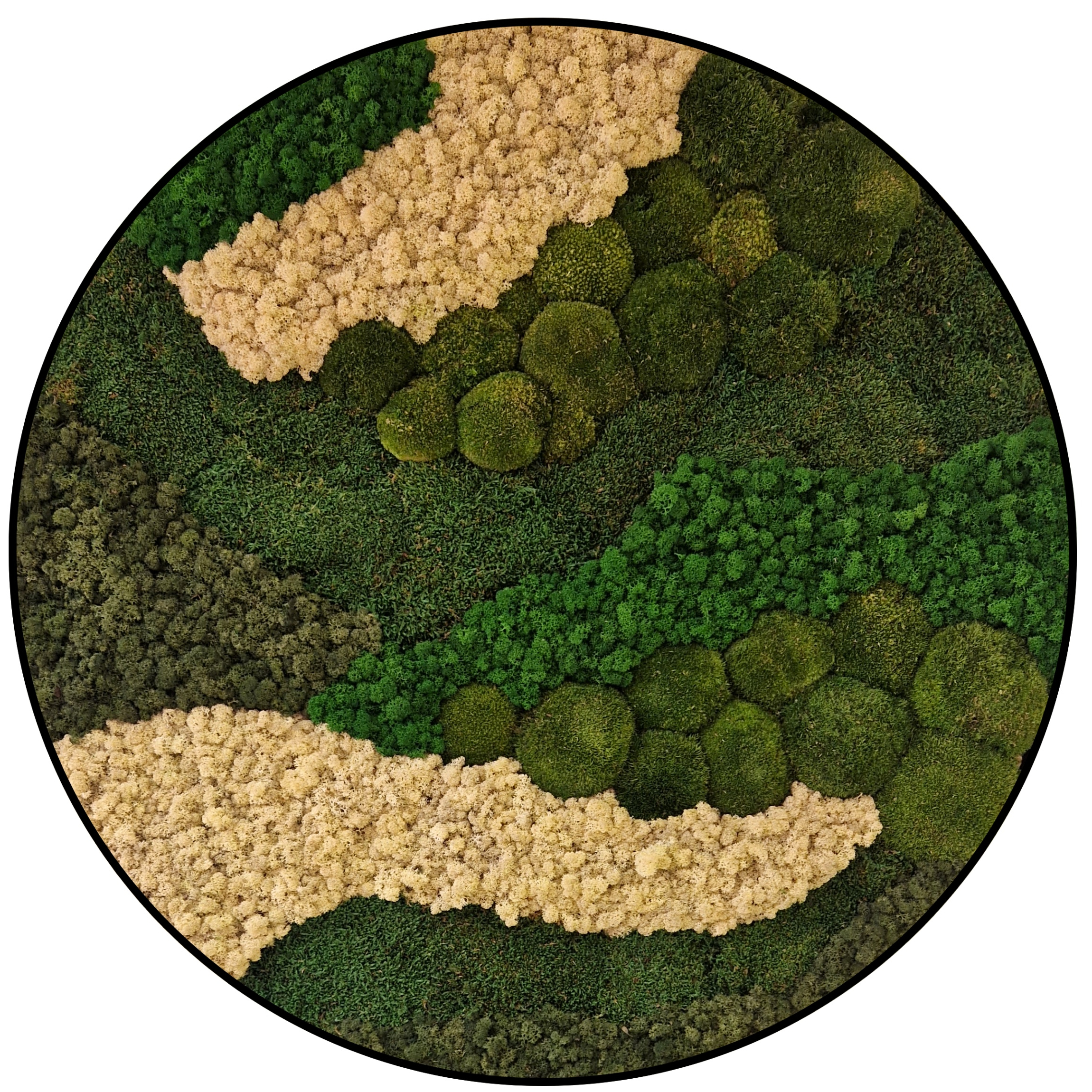 Rond Mos schilderij - Waves of Green (1) Rond Mos schilderij Waves of Green 1