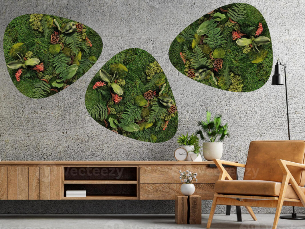 Mosschilderij Organisch 9 Organisch jungleschilderij Lotus Delight 3 luik 2