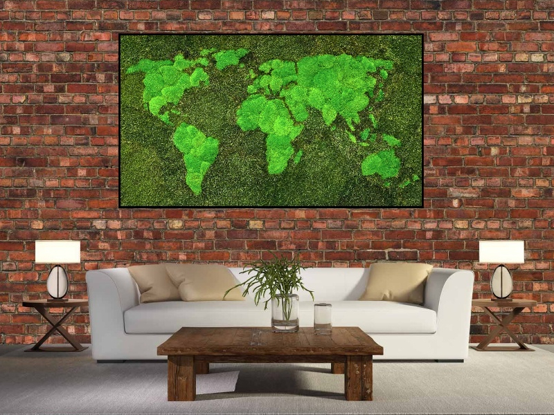Mosschilderij Wereldkaart 2